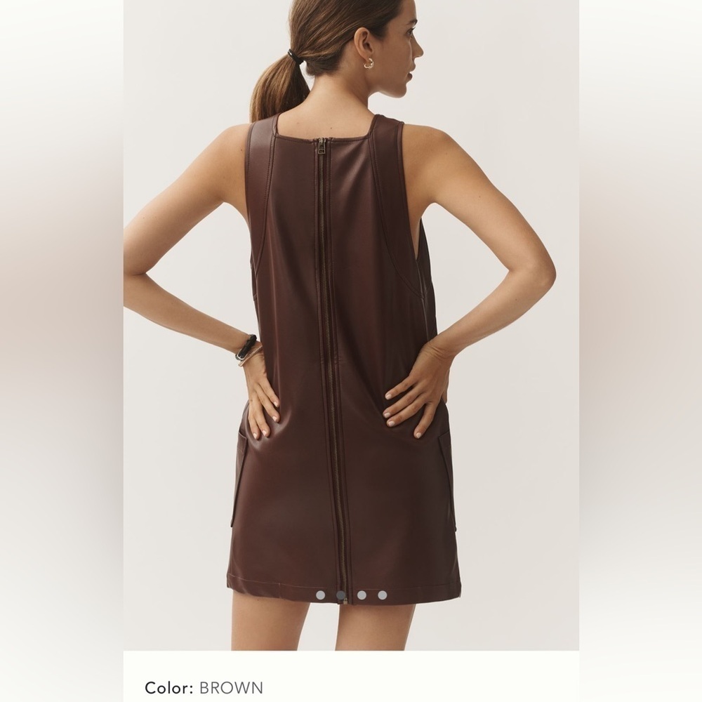 NWT new large Anthropologie Maeve faux leather sleeveless shift mini dress brown - Picture 12 of 17